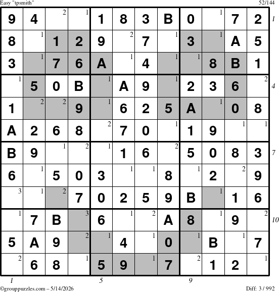 The grouppuzzles.com Easy tpsmith puzzle for Thursday May 14, 2026, suitable for printing, with all 3 steps marked