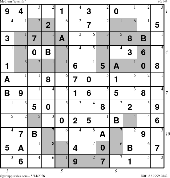 The grouppuzzles.com Medium tpsmith puzzle for Thursday May 14, 2026 with all 8 steps marked