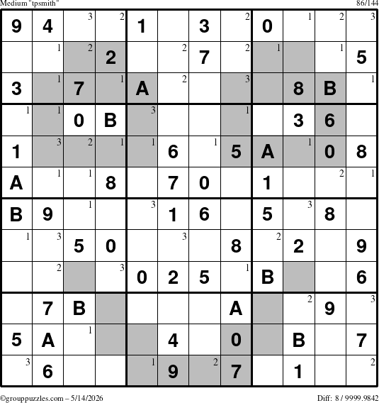 The grouppuzzles.com Medium tpsmith puzzle for Thursday May 14, 2026 with the first 3 steps marked