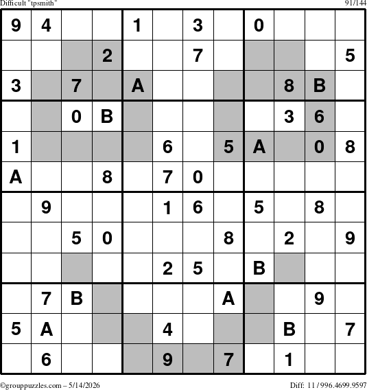 The grouppuzzles.com Difficult tpsmith puzzle for Thursday May 14, 2026