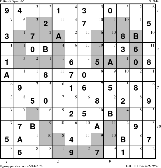 The grouppuzzles.com Difficult tpsmith puzzle for Thursday May 14, 2026, suitable for printing, with all 11 steps marked