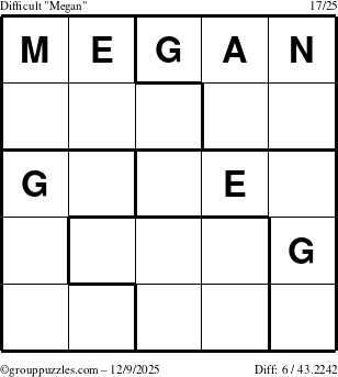 The grouppuzzles.com Difficult Megan puzzle for Tuesday December 9, 2025