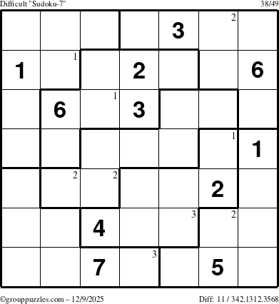 The grouppuzzles.com Difficult Sudoku-7 puzzle for Tuesday December 9, 2025 with the first 3 steps marked