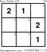 The grouppuzzles.com Easy TicTac-123 puzzle for Tuesday December 9, 2025 with the first 2 steps marked