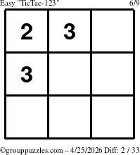 The grouppuzzles.com Easy TicTac-123 puzzle for Saturday April 25, 2026