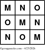 The grouppuzzles.com Answer grid for the TicTac-MNO puzzle for Saturday April 25, 2026