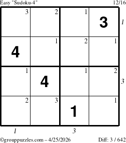 The grouppuzzles.com Easy Sudoku-4 puzzle for Saturday April 25, 2026 with all 3 steps marked