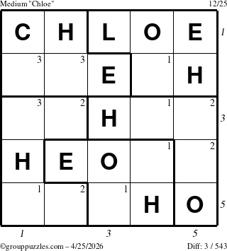 The grouppuzzles.com Medium Chloe puzzle for Saturday April 25, 2026, suitable for printing, with all 3 steps marked