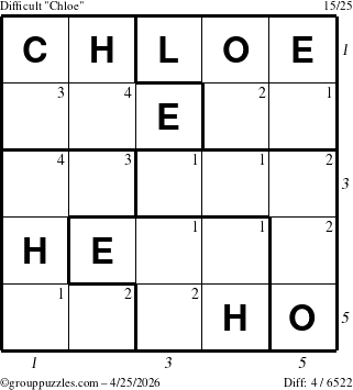 The grouppuzzles.com Difficult Chloe puzzle for Saturday April 25, 2026 with all 4 steps marked