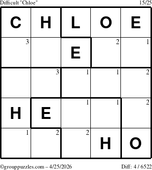 The grouppuzzles.com Difficult Chloe puzzle for Saturday April 25, 2026 with the first 3 steps marked
