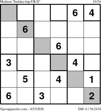 The grouppuzzles.com Medium Sudoku-6up-UR-D puzzle for Saturday April 25, 2026