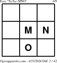 The grouppuzzles.com Easy TicTac-MNO puzzle for Saturday April 25, 2026