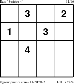 The grouppuzzles.com Easy Sudoku-4 puzzle for Thursday November 20, 2025