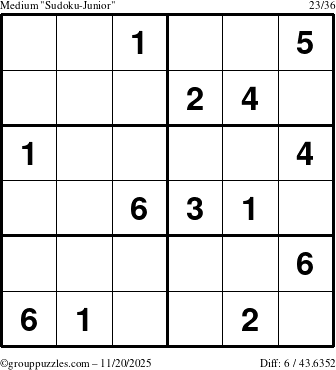 The grouppuzzles.com Medium Sudoku-Junior puzzle for Thursday November 20, 2025