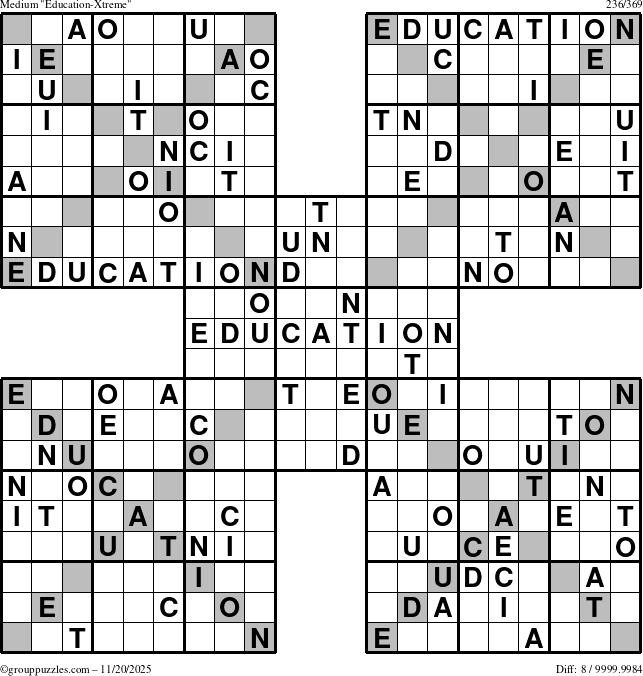 The grouppuzzles.com Medium Education-Xtreme puzzle for Thursday November 20, 2025