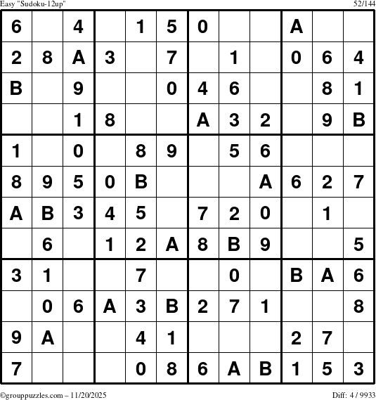 The grouppuzzles.com Easy Sudoku-12up puzzle for Thursday November 20, 2025