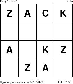 The grouppuzzles.com Easy Zack puzzle for Friday May 23, 2025