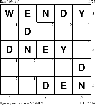 The grouppuzzles.com Easy Wendy puzzle for Friday May 23, 2025 with all 2 steps marked