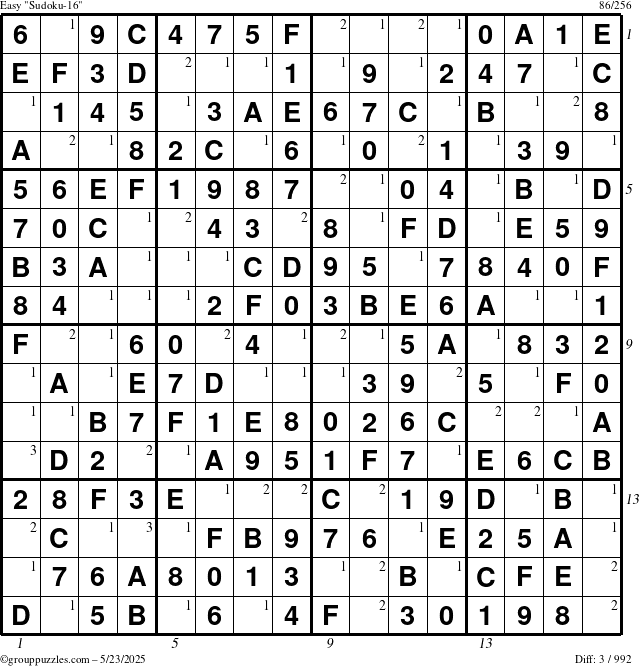 The grouppuzzles.com Easy Sudoku-16 puzzle for Friday May 23, 2025 with all 3 steps marked