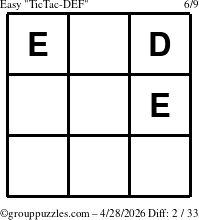 The grouppuzzles.com Easy TicTac-DEF puzzle for Tuesday April 28, 2026