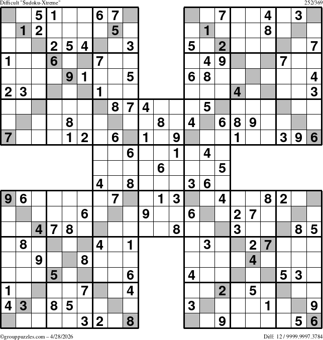 The grouppuzzles.com Difficult Sudoku-Xtreme puzzle for Tuesday April 28, 2026