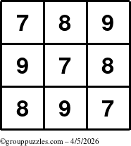The grouppuzzles.com Answer grid for the TicTac-789 puzzle for Sunday April 5, 2026