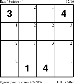 The grouppuzzles.com Easy Sudoku-4 puzzle for Sunday April 5, 2026 with the first 3 steps marked