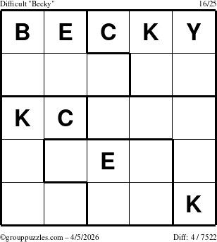 The grouppuzzles.com Difficult Becky puzzle for Sunday April 5, 2026