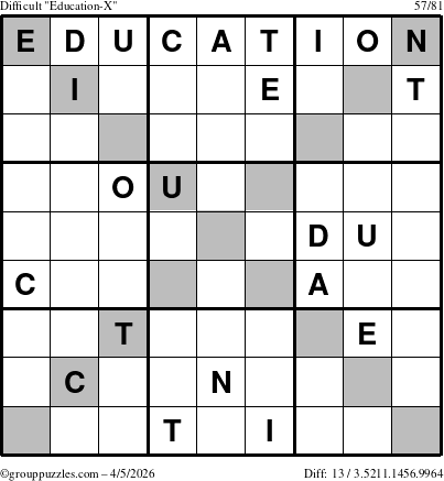 The grouppuzzles.com Difficult Education-X puzzle for Sunday April 5, 2026