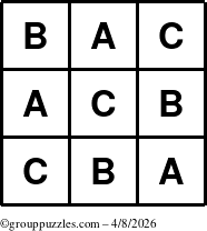 The grouppuzzles.com Answer grid for the TicTac-ABC puzzle for Wednesday April 8, 2026