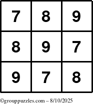 The grouppuzzles.com Answer grid for the TicTac-789 puzzle for Sunday August 10, 2025