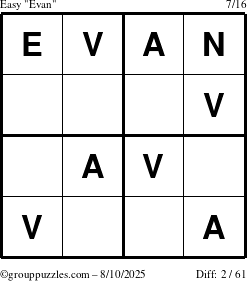 The grouppuzzles.com Easy Evan puzzle for Sunday August 10, 2025