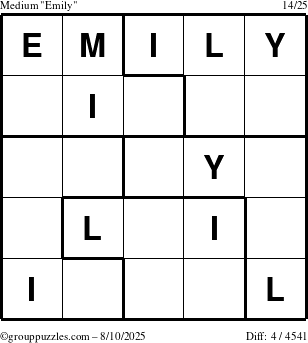 The grouppuzzles.com Medium Emily puzzle for Sunday August 10, 2025