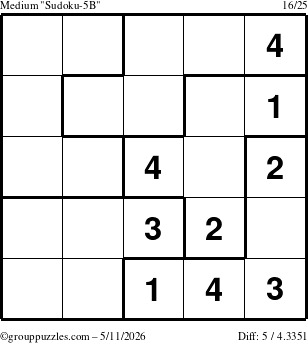 The grouppuzzles.com Medium Sudoku-5B puzzle for Monday May 11, 2026