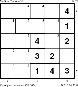The grouppuzzles.com Medium Sudoku-5B puzzle for Monday May 11, 2026 with all 5 steps marked