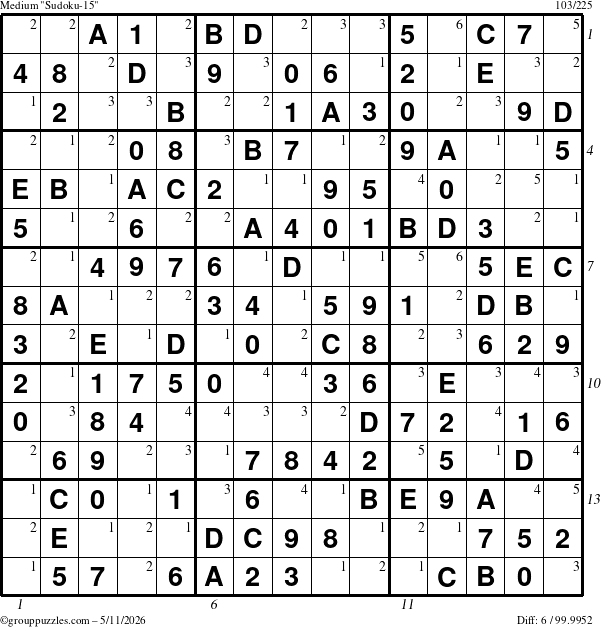 The grouppuzzles.com Medium Sudoku-15 puzzle for Monday May 11, 2026 with all 6 steps marked