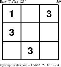 The grouppuzzles.com Easy TicTac-123 puzzle for Saturday December 6, 2025