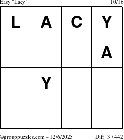The grouppuzzles.com Easy Lacy puzzle for Saturday December 6, 2025