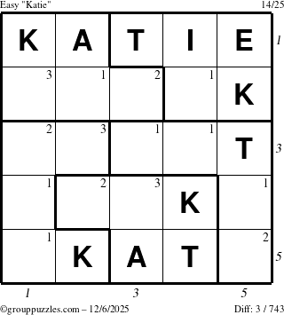 The grouppuzzles.com Easy Katie puzzle for Saturday December 6, 2025, suitable for printing, with all 3 steps marked