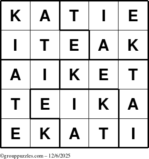The grouppuzzles.com Answer grid for the Katie puzzle for Saturday December 6, 2025