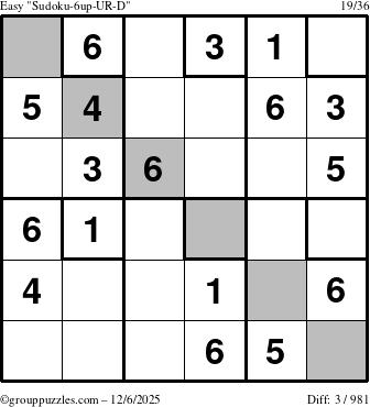 The grouppuzzles.com Easy Sudoku-6up-UR-D puzzle for Saturday December 6, 2025
