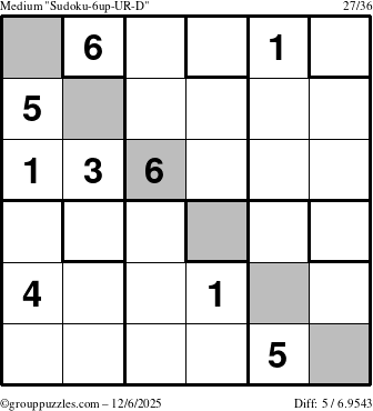 The grouppuzzles.com Medium Sudoku-6up-UR-D puzzle for Saturday December 6, 2025