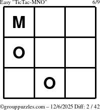 The grouppuzzles.com Easy TicTac-MNO puzzle for Saturday December 6, 2025