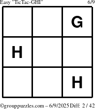 The grouppuzzles.com Easy TicTac-GHI puzzle for Monday June 9, 2025