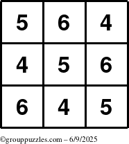 The grouppuzzles.com Answer grid for the TicTac-456 puzzle for Monday June 9, 2025