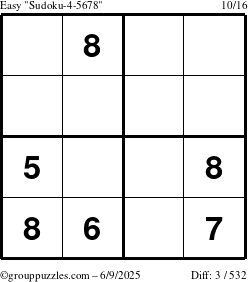 The grouppuzzles.com Easy Sudoku-4-5678 puzzle for Monday June 9, 2025