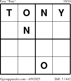 The grouppuzzles.com Easy Tony puzzle for Monday June 9, 2025