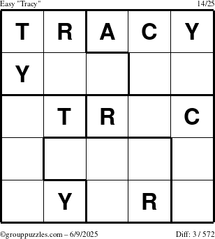 The grouppuzzles.com Easy Tracy puzzle for Monday June 9, 2025