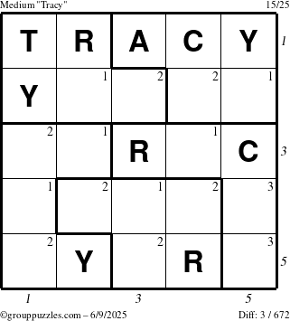 The grouppuzzles.com Medium Tracy puzzle for Monday June 9, 2025 with all 3 steps marked