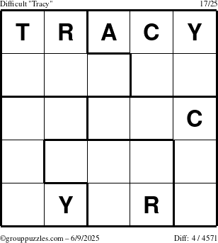 The grouppuzzles.com Difficult Tracy puzzle for Monday June 9, 2025